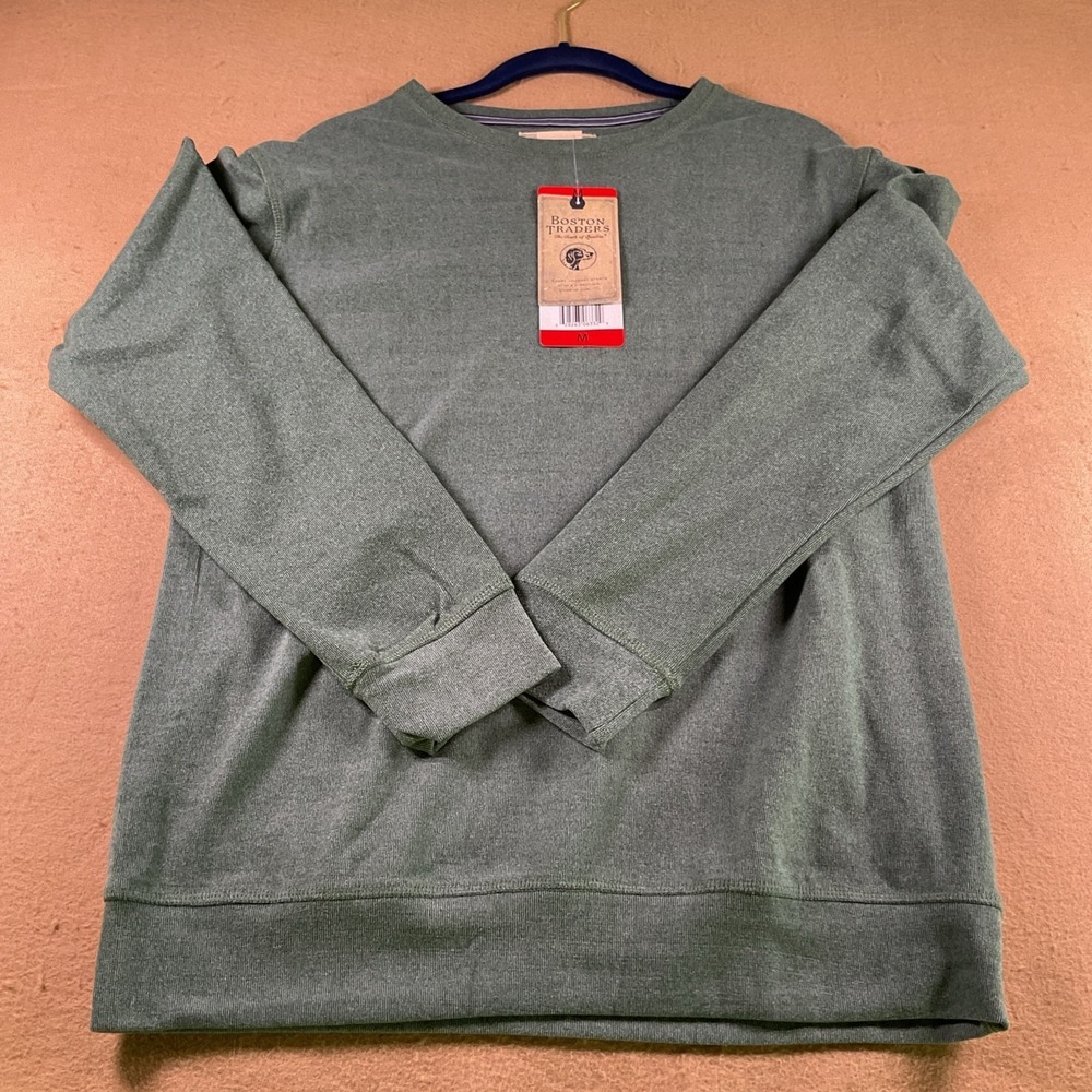 Boston Traders Mens Green Ribbed Crewneck Sweatshirt Pullover Medium NEW 1521990